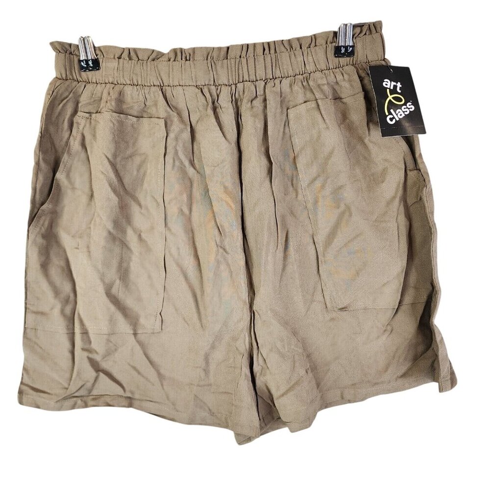 Juniors Art Class Brown Linen Paper Bag Shorts Elastic Waist 3" Inseam Size XXL